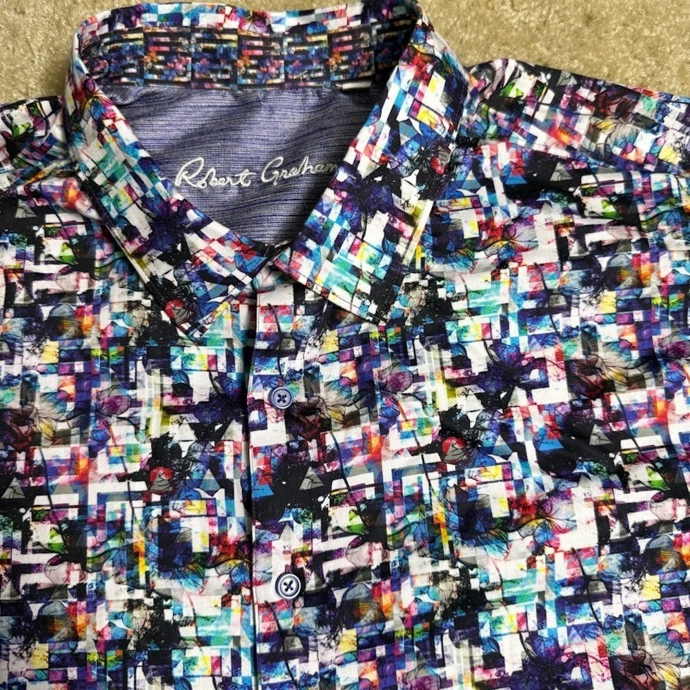 Robert Graham Mens 3XL Multi Color Abstract Geometric Floral Button Down Shirt